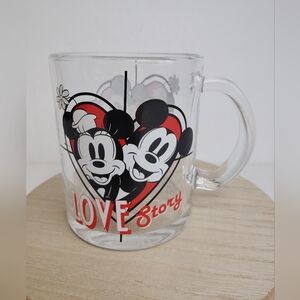 Disney Minnie and Mickey Mouse "Love Story" 17.5 oz. Clear Glass Coffee Mug
